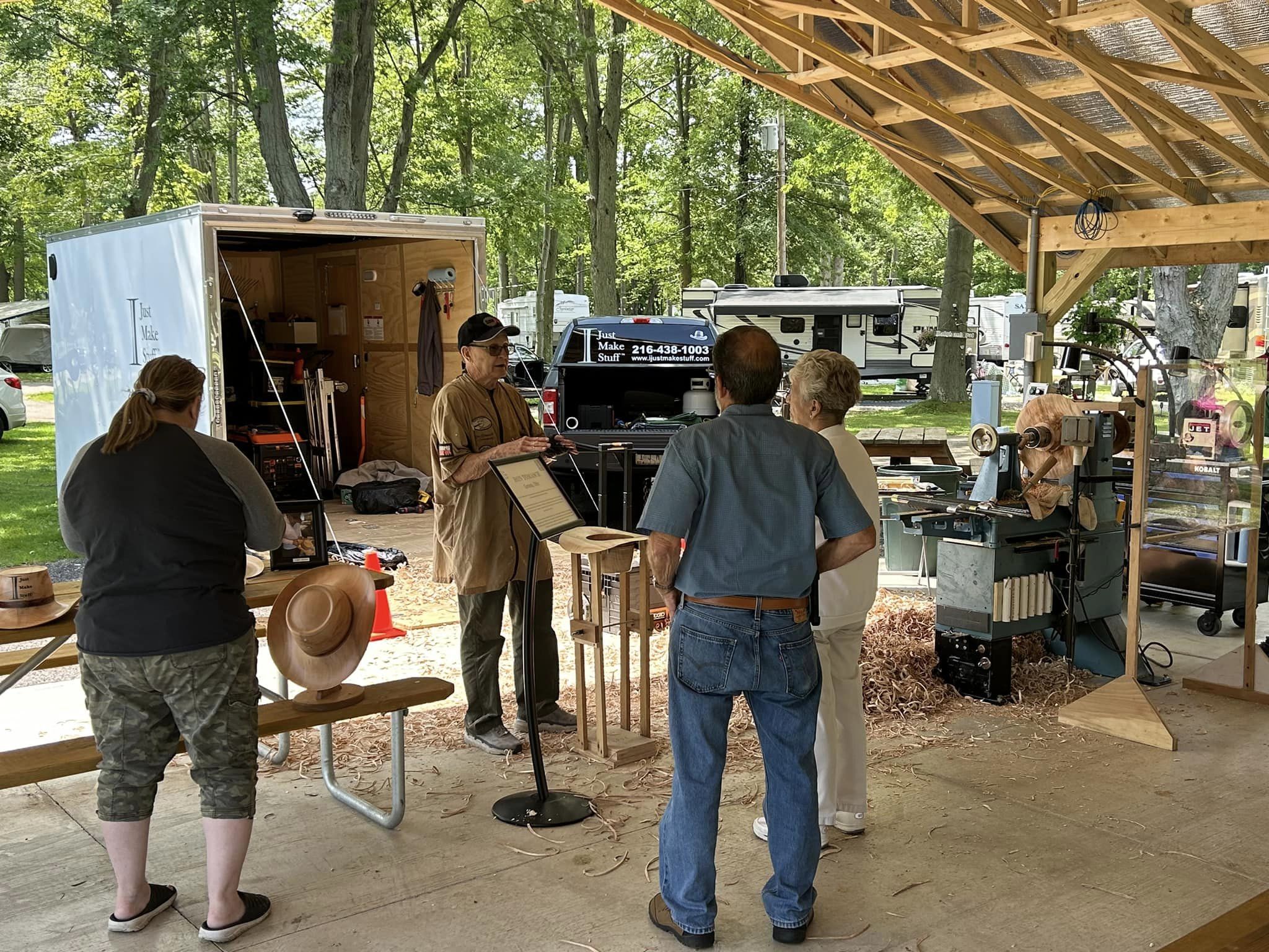craft demonstration at willow lake campground featuring lathe woodturning