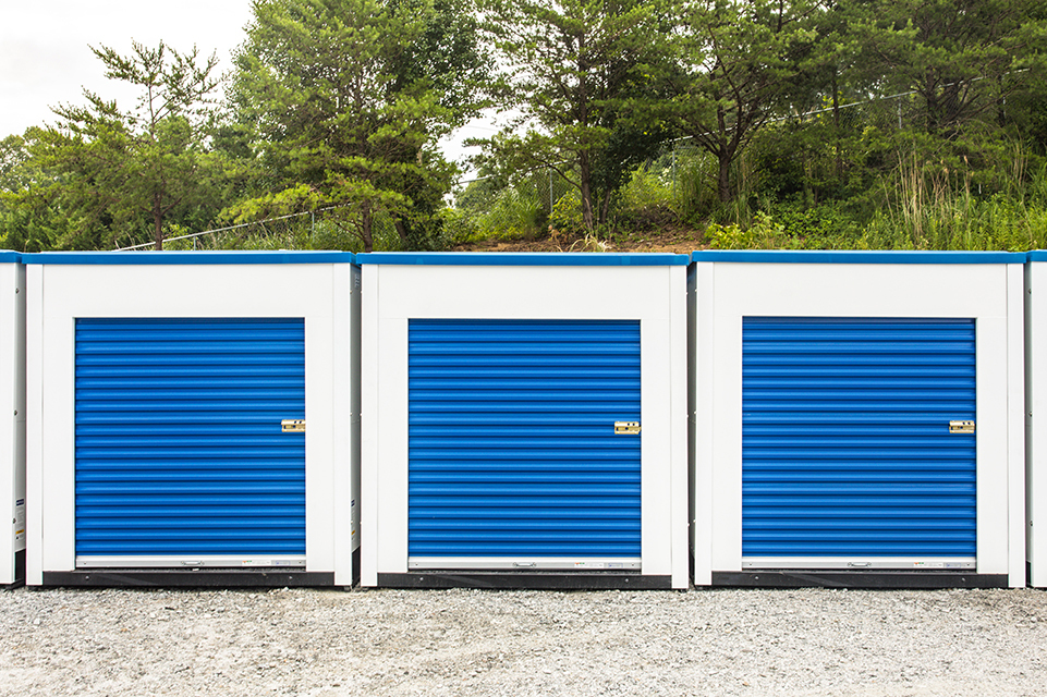 white and blue storage units